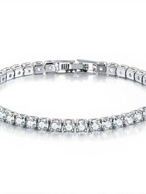 7" cubic zirconia silver tennis bracelet round studs; NWOT